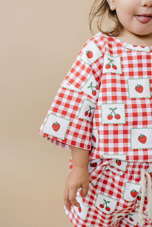 Cotton Shorts Set Baby & Kids | Strawberry Gingham