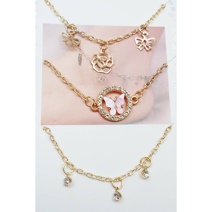 Butterfly 3-pc Layered Anklet