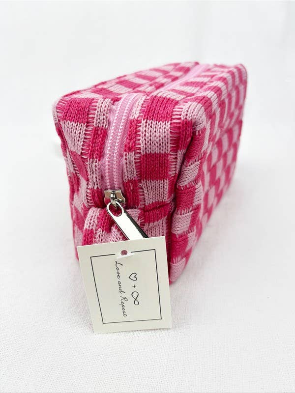 Checkered Knitted Cosmetic Bag