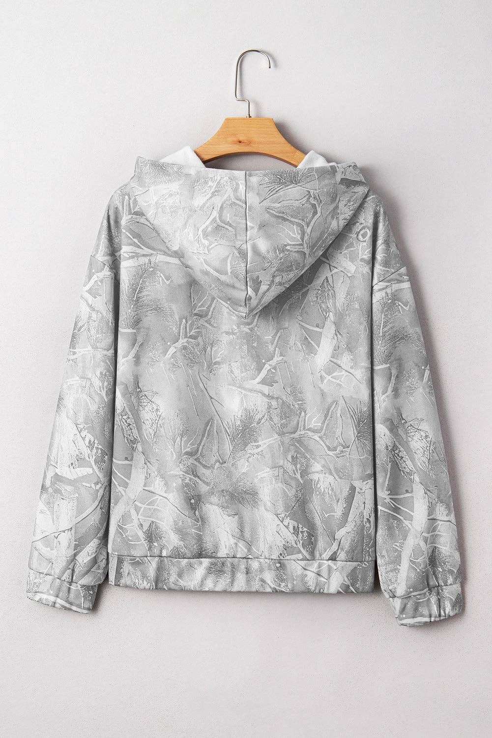 Gray Camouflage Woodland Print Oversized Sporty Hoodie