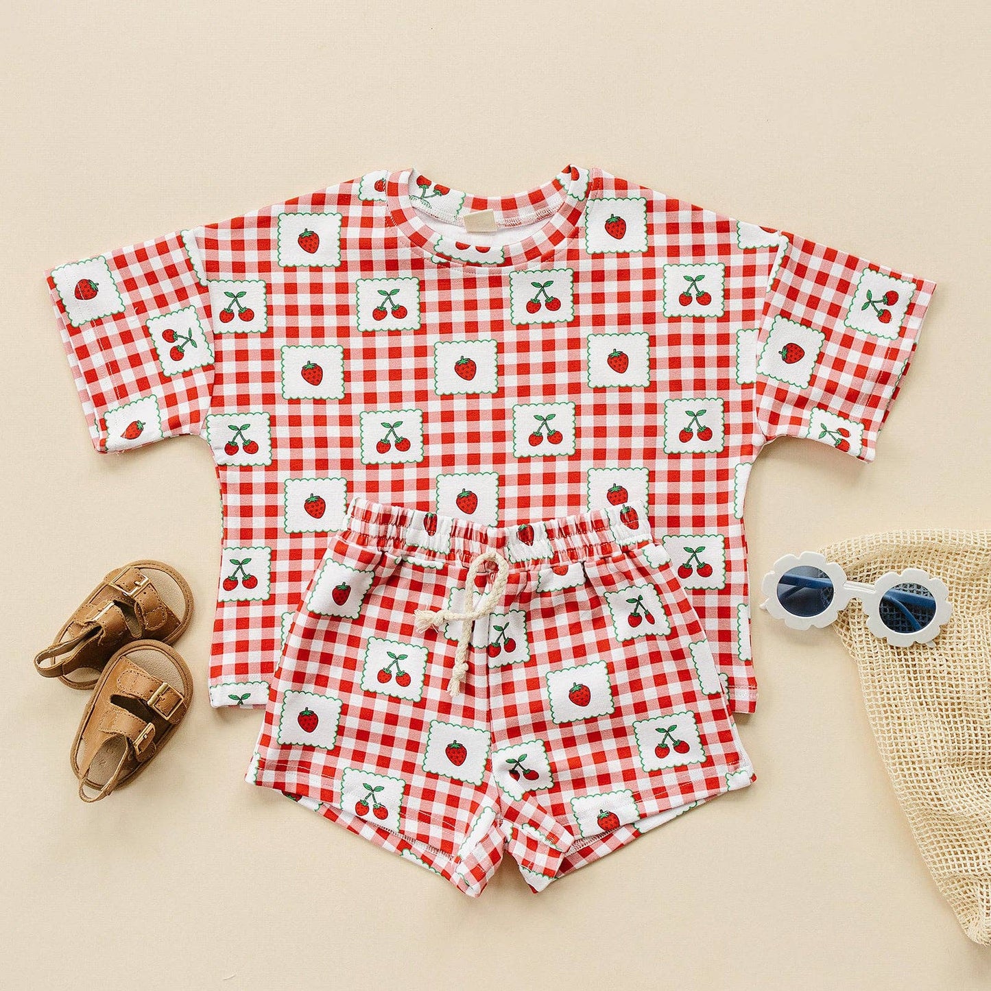 Cotton Shorts Set Baby & Kids | Strawberry Gingham