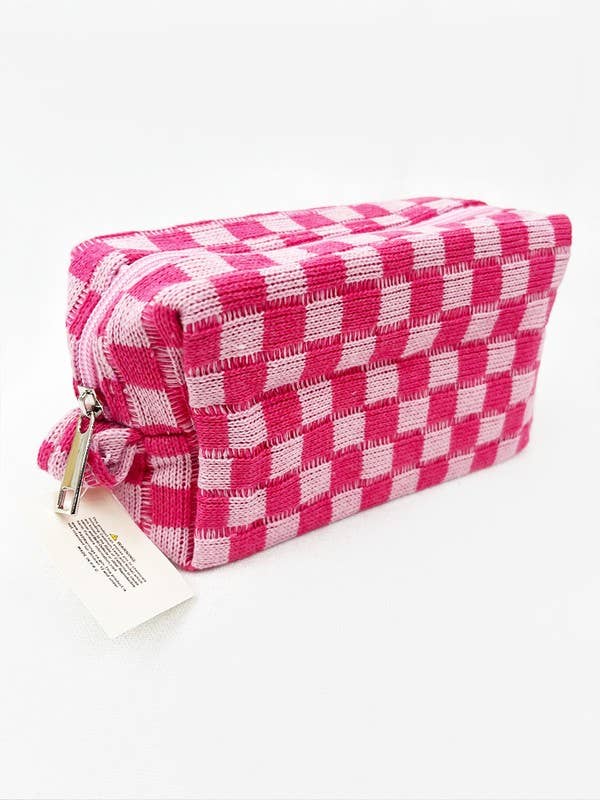 Checkered Knitted Cosmetic Bag