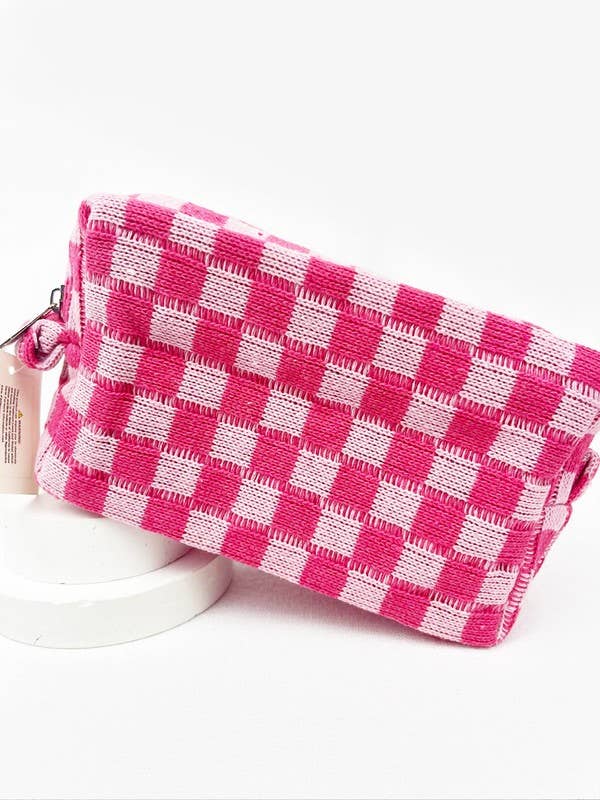 Checkered Knitted Cosmetic Bag