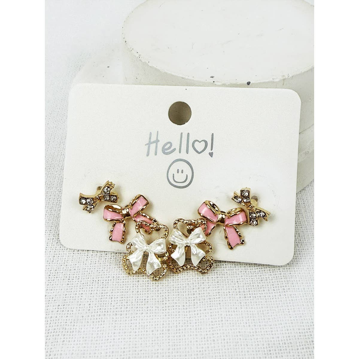 Cute Little Bear Ribbon Bow Earrings