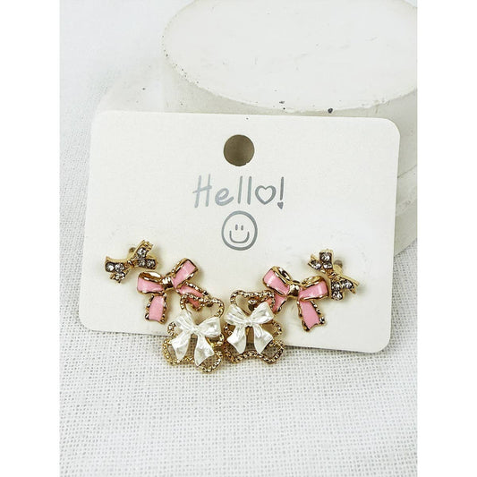 Cute Little Bear Ribbon Bow Earrings