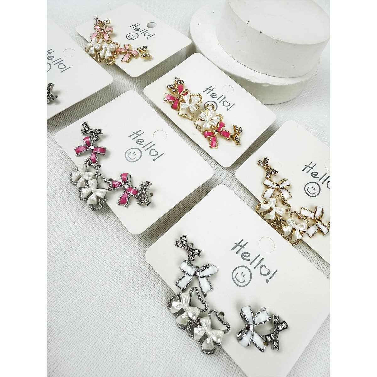 Cute Little Bear Ribbon Bow Earrings